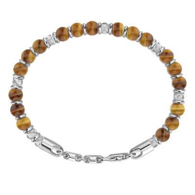 925 Sterling Silver & Tiger's Eye Atomosphere Bracelet, Length 19 to 21 cm - ESB196 - Zancan