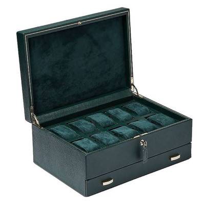 British Racing Green Drawer Watch Box 10 Pieces 792841 - Wolf 1834