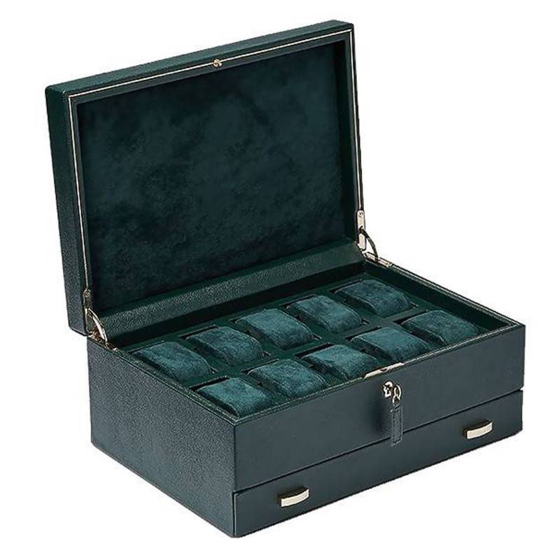 British Racing Green Drawer Watch Box 10 Pieces 792841 - Wolf 1834
