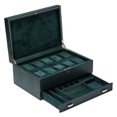British Racing Green Drawer Watch Box 10 Pieces 792841 - Wolf 1834