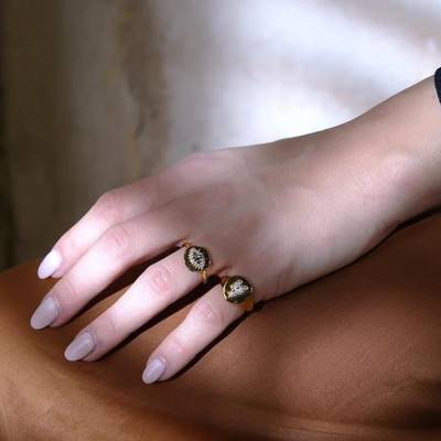 Yellow Gold-Plated Hammered Heart Ring - Etrusca Gioielli