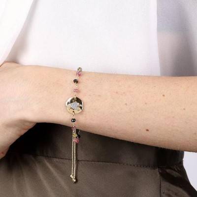 Yellow Gold-Plated Bracelet with Tourmaline & Cubic Zirconia Cubes - Etrusca Gioielli