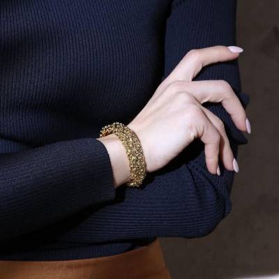 Yellow Gold-Plated Byzantine Jersey Bracelet, Length 18,50 cm - Etrusca Gioielli
