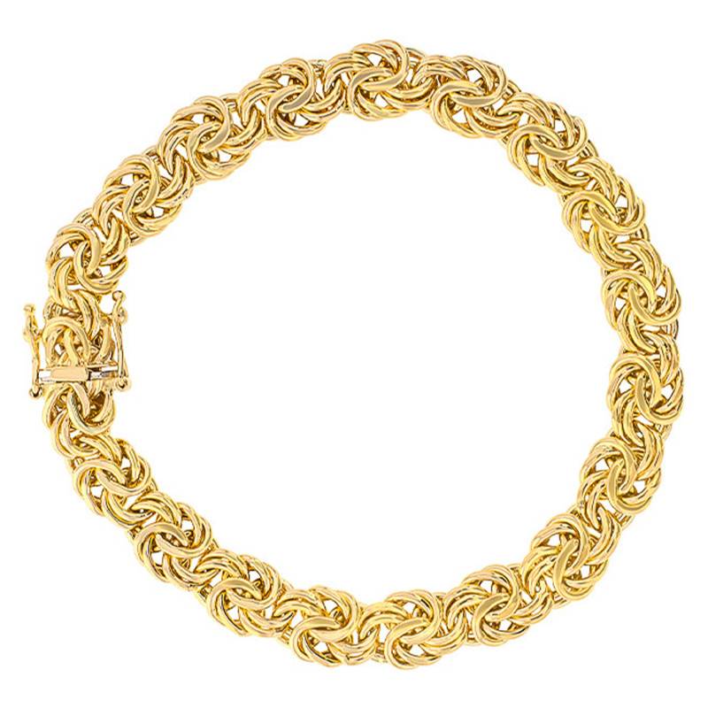 18K 750/1000 Yellow Gold Royal Link Bracelet 18 cm, Width 7 mm to 12 mm - Manillon