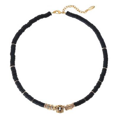Collier Jaipur Doré, Perles Noires & Zircons Blancs, Longueur 38 à 43 cm - Hipanema