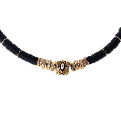 Collier Jaipur Doré & Oxydes de Zirconium Blancs et Perles Noires, Longueur de 38 cm à 43 cm - Hipanema