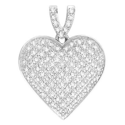 18K White Gold & Diamond Domed Heart Pendant 0.30 ct - Emanessence