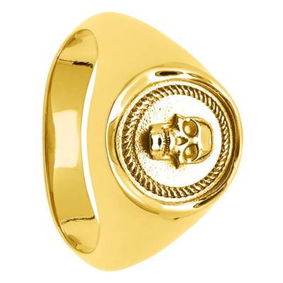 925 Silver Gold-Plated Skull Seal Ring - Size 56 - Northskull