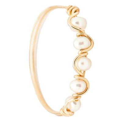 Yellow Gold-Plated Cultured Pearl Wave Ring - Size 48 - Yay Paris