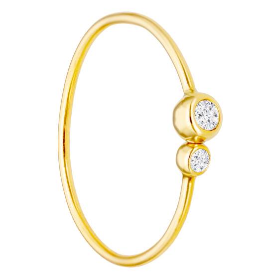 Bague En Or Jaune 18 Carats Avec 2 Diamants VS1 - Poids Total 0.10 Ct, Taille 48, Parfait état
