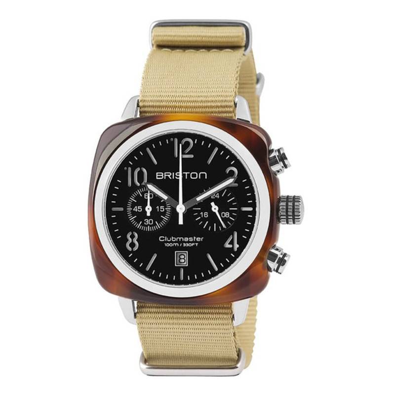 Briston Clubmaster Chrono Date Tortoiseshell Acetate Black Dial Watch - Briston