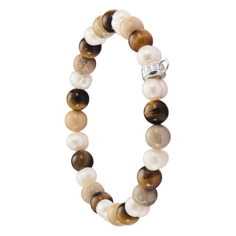 925 Silver Freshwater Pearl, Jasper & Tiger's Eye Charm Bracelet, Length 15 cm to 19 cm - X0293-014-7 - Thomas Sabo