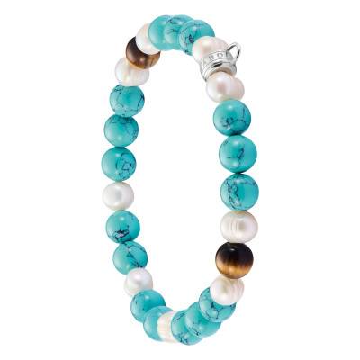 Bracelet Beads en Argent 925, Perles d'Eau Douce, Imitation Turquoise & Oeil de Tigre, Longueurs de 15 à 19 cm - X0293-951-7 - Thomas Sabo