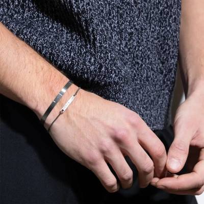 Black 925 Silver Slim Bracelet, Length 16 cm to 19.5 cm, Width 1.40 cm - U37BR-RUBR-TU - Ursul