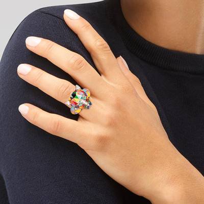 Bague Fauve en Argent 925, Laque Multicolore & Zircones Blanches - Una Storia
