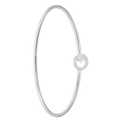 Bracelet Jonc Flexible & Halo de Diamants 0,18ct en Or Blanc 375 - Emanessence