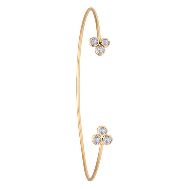 375/1000 Yellow Gold & White Crystal Open Bangle, 48 x 58 mm, 1.30 mm Width - Emanessence