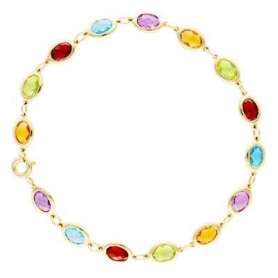 750/1000 Yellow Gold & Multicolor Gemstone Bracelet, 17 cm to 20 cm Length - Allegoria