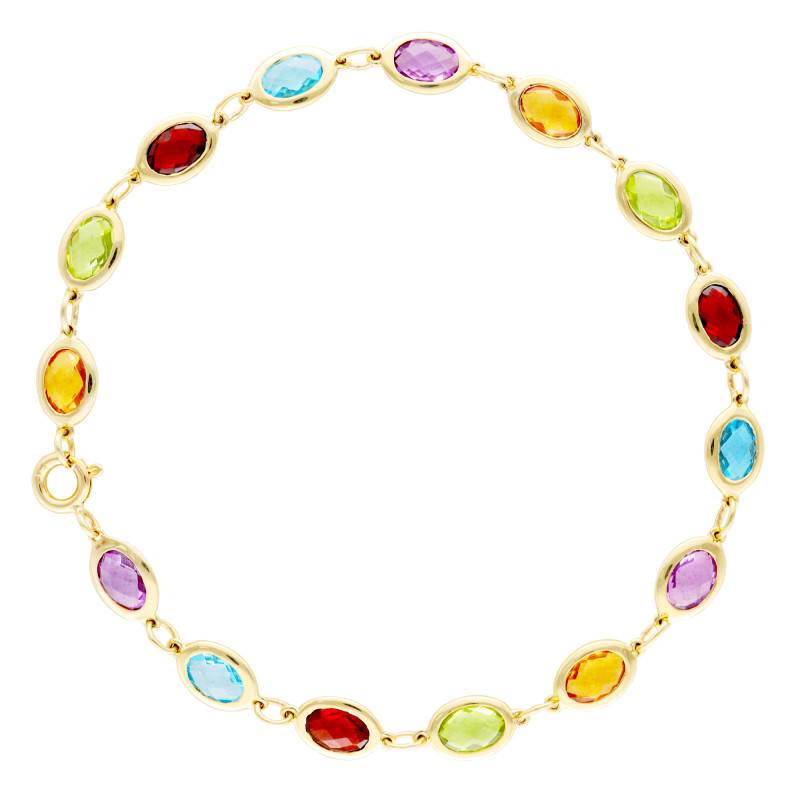 750/1000 Yellow Gold & Multicolor Gemstone Bracelet, 17 cm to 20 cm Length - Allegoria