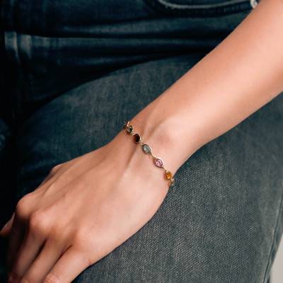 750/1000 Yellow Gold & Multicolor Gemstone Bracelet, 17 cm to 20 cm Length - Allegoria