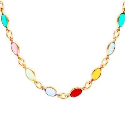 Collier Pierres Multicolores & Laiton Plaqué Or 750, Longueur 45 cm - Naïades