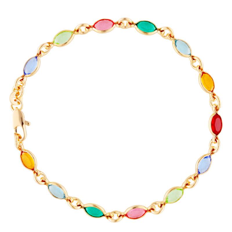 750 Yellow Gold-Plated Brass & Multicolor Stone Bracelet, 18 cm - Naïades