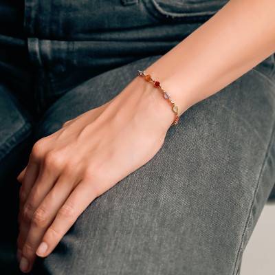 750 Yellow Gold-Plated Brass & Multicolor Stone Bracelet, 18 cm - Naïades