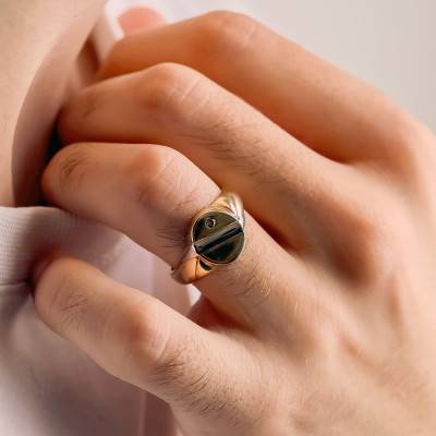 Two-Tone 375/1000 Gold & Cubic Zirconia Oval Signet Ring - Imperium