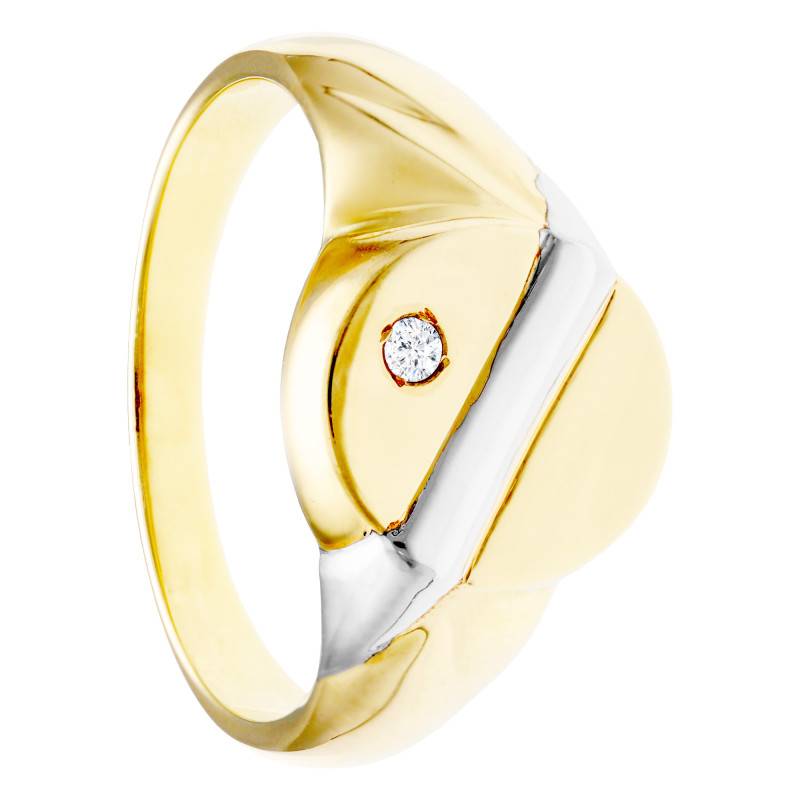 Two-Tone 375/1000 Gold & Cubic Zirconia Oval Signet Ring - Imperium