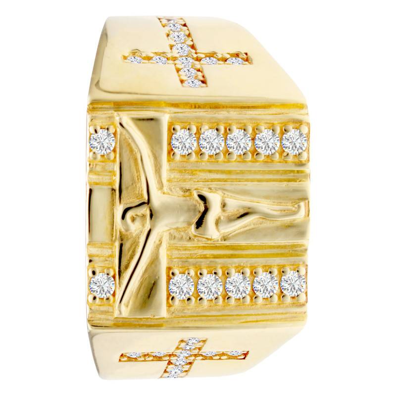 Christ on the Cross 375 Yellow Gold & Zirconia Signet Ring, 14 x 14 mm - Imperium