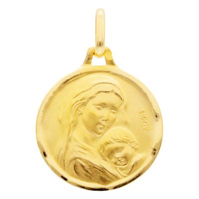 375 Yellow Gold Madonna and Child Maternity Medal, 16 mm Diameter - Augis
