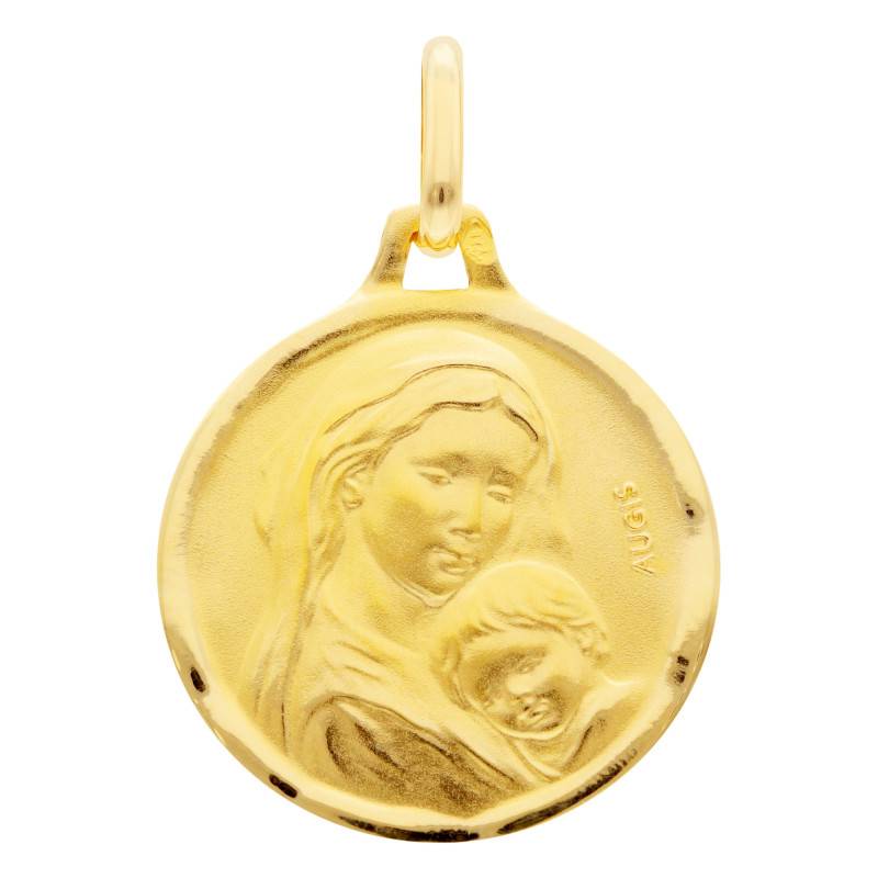 375 Yellow Gold Madonna and Child Maternity Medal, 16 mm Diameter - Augis
