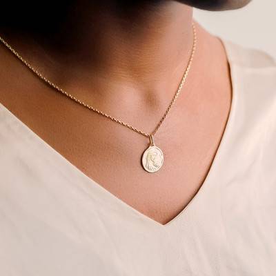 Médaille Maternité Vierge à l'Enfant en Or Jaune 375, Diamètre 16 mm - Augis