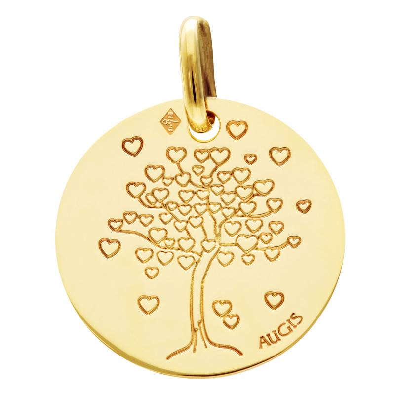 375 Yellow Gold Tree of Life Hearts Medal, 16 mm Diameter - Augis