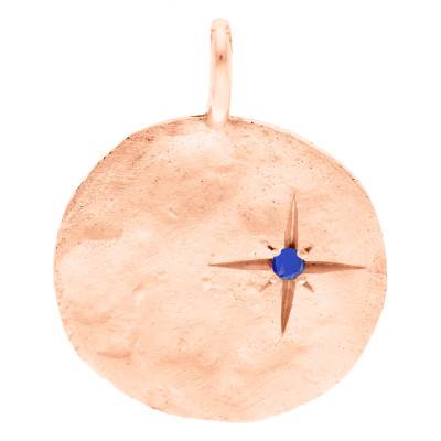 Médaille Martelée Etoile en Or Rose 750 & Saphir, Diamètre 18 mm - Ocarat