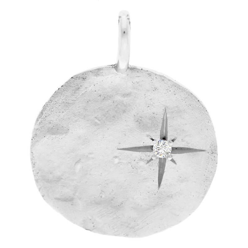 750/1000 White Gold & Diamond Hammered Star Medal, 18 mm Diameter - Ocarat