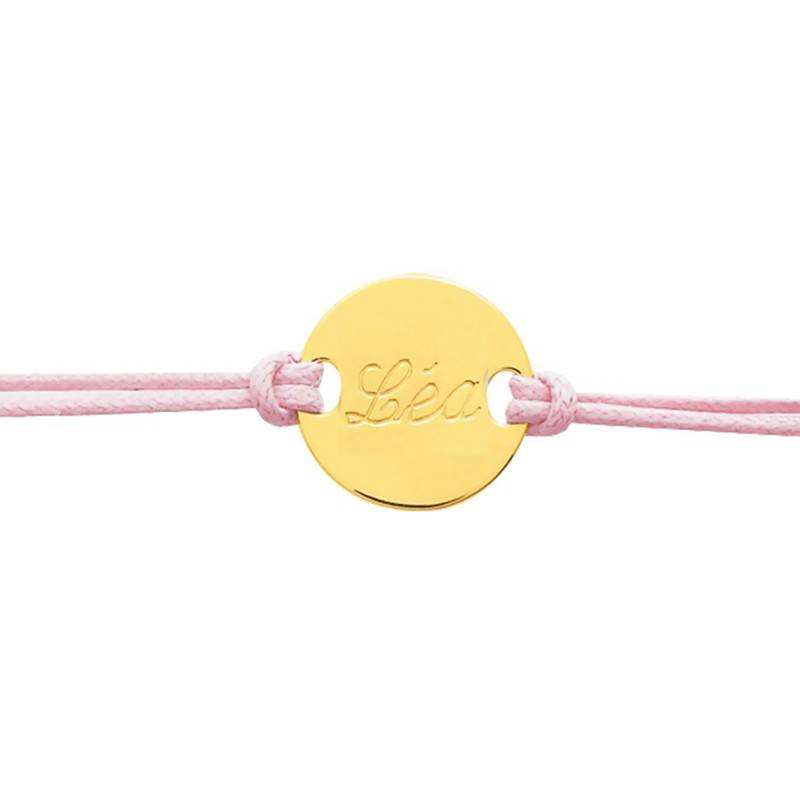 750 Yellow Gold Customizable Cord Baby ID Bracelet, Adjustable Length 14 cm - Bambins