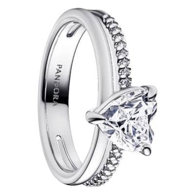 925 Silver Double Ring Heart Band - Pandora