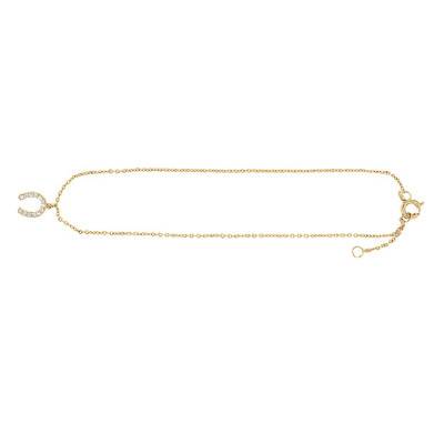 Yellow Gold-Plated Horseshoe Ankle Chain with Cubic Zirconia, 23 cm to 25 cm - Naïades