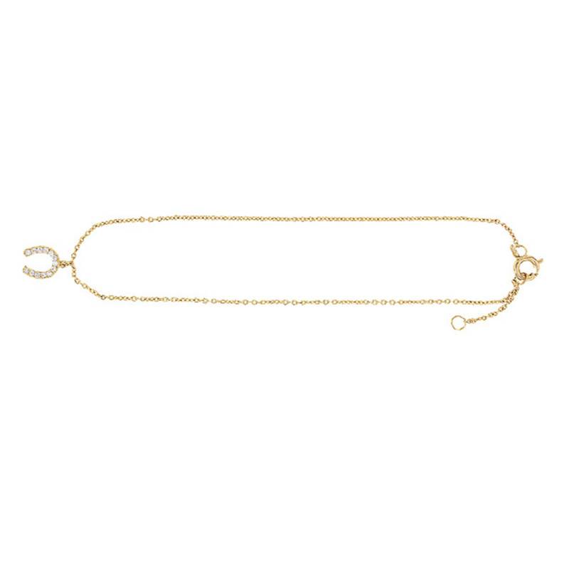Yellow Gold-Plated Horseshoe Ankle Chain with Cubic Zirconia, 23 cm to 25 cm - Naïades