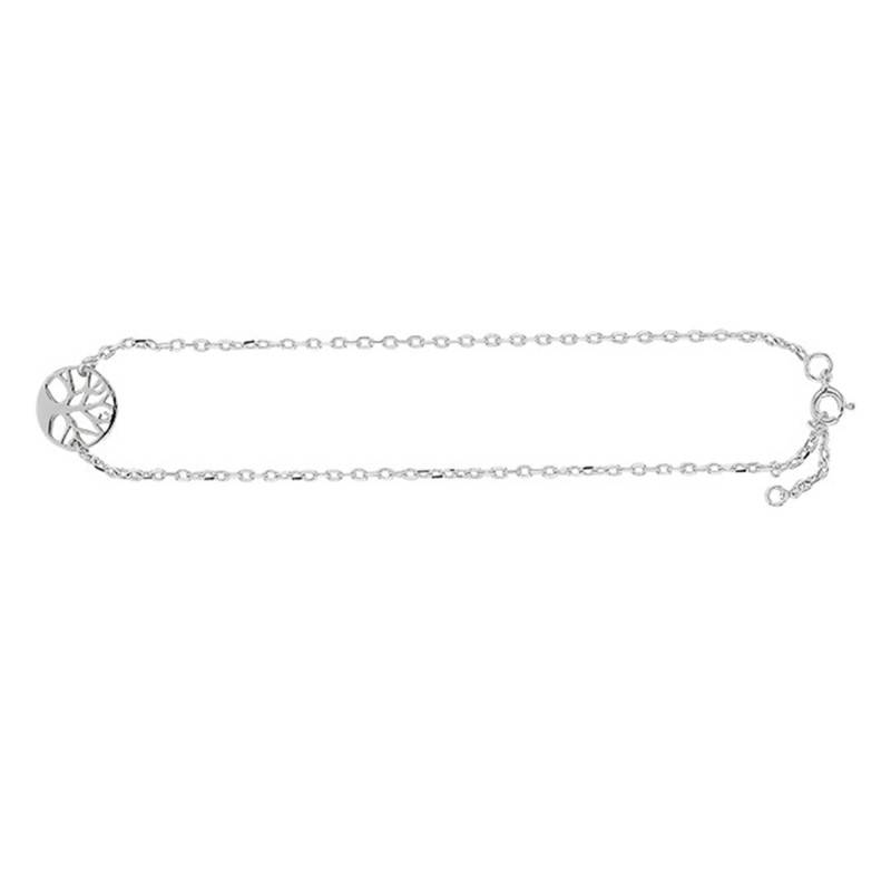 Tree of Life Ankle Chain in 925 Rhodium-Plated Silver, Adjustable Length 25 cm - Naïades
