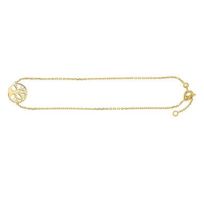 Yellow Gold-Plated Tree of Life Ankle Chain, 23 cm to 25 cm - Naïades