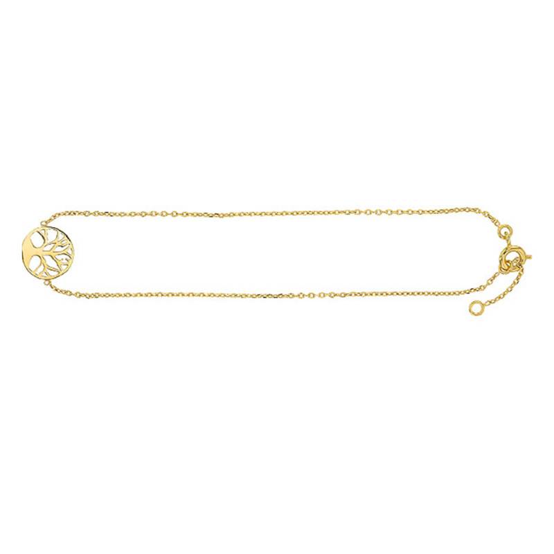 Yellow Gold-Plated Tree of Life Ankle Chain, 23 cm to 25 cm - Naïades