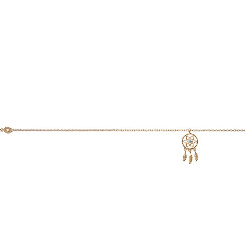 Yellow Gold-Plated Dreamcatcher Anklet, 25 cm - Naïades