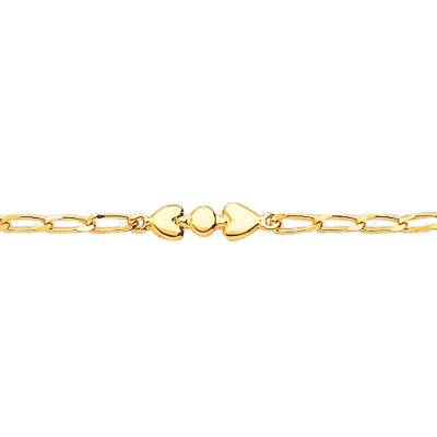 Chaine de cheville Maille Fantaisie Coeurs Or Jaune 750, Longueur 22 à 24 cm - Emanessence