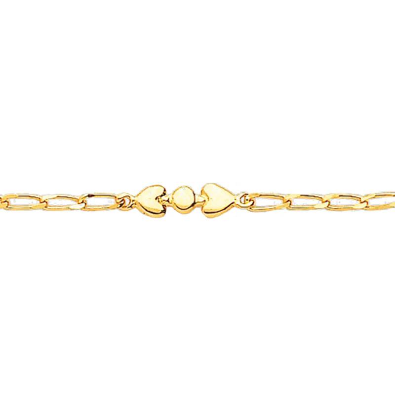 750/1000 Yellow Gold Fancy Hearts Ankle Chain, Length 24 cm - Emanessence