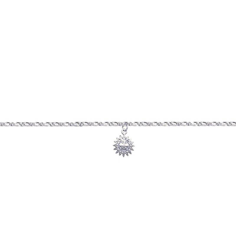 925 Rhodium-Plated Silver Sun Anklet, 25 cm Length - Naïades