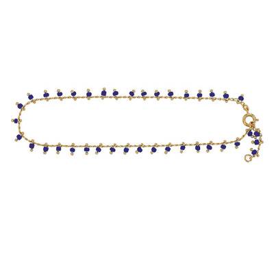 Yellow Gold-Plated & Klein Blue Synthetic Stone Anklet, 25 cm Length - Naïades