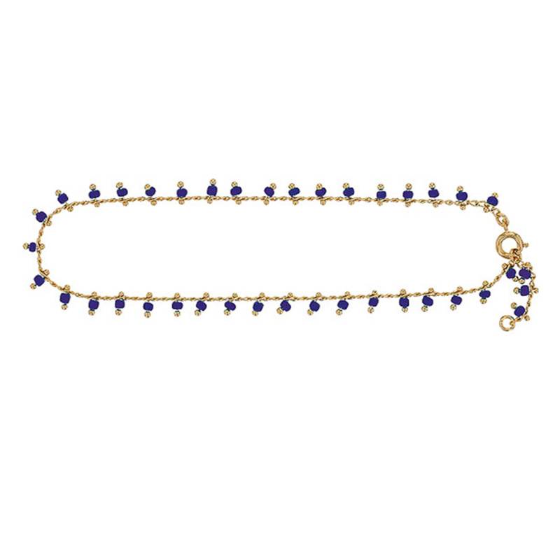 Yellow Gold-Plated & Klein Blue Synthetic Stone Anklet, 25 cm Length - Naïades
