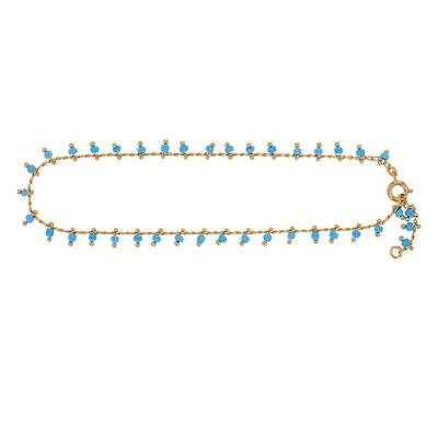 Chaîne de cheville plaqué or, pierres synthétiques bleues turquoises, 25 cm - Naïades